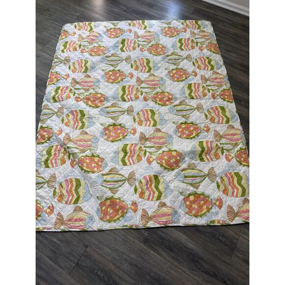 Coastal Fish Comforter Reversible Twin Fish Cotton/Poly Beachy Tropical - Picture 1 of 10